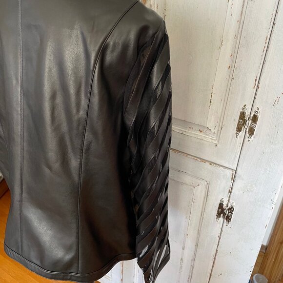 Colleen Lopez Black Faux Leather and Mesh Jacket Front Zip Size XL - Picture 8 of 14